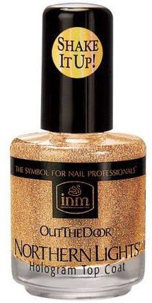 INM Быстрая сушка-закрепитель лака, 15 мл с голографическими частицами (золото) Northern Lights Gold Top Coat